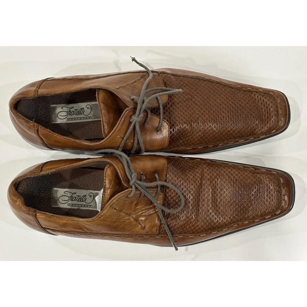 Fratelli Rossetti Men's 10M Brown Woven Leather Lace Up Dress Shoes 3001